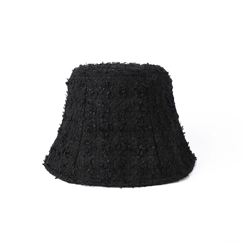 

Bucket Hat Women Autumn Winter Elegant Plaid Fashion Cap Black Vintage Casual Sun Hat Female Lady