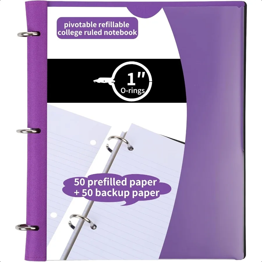 

Pivotable Refillable Notebook Upgraded 1 Inch 3 Ring Notebook Binder 100 College Ruled Paper 5 Subject Notebook with Dividers a