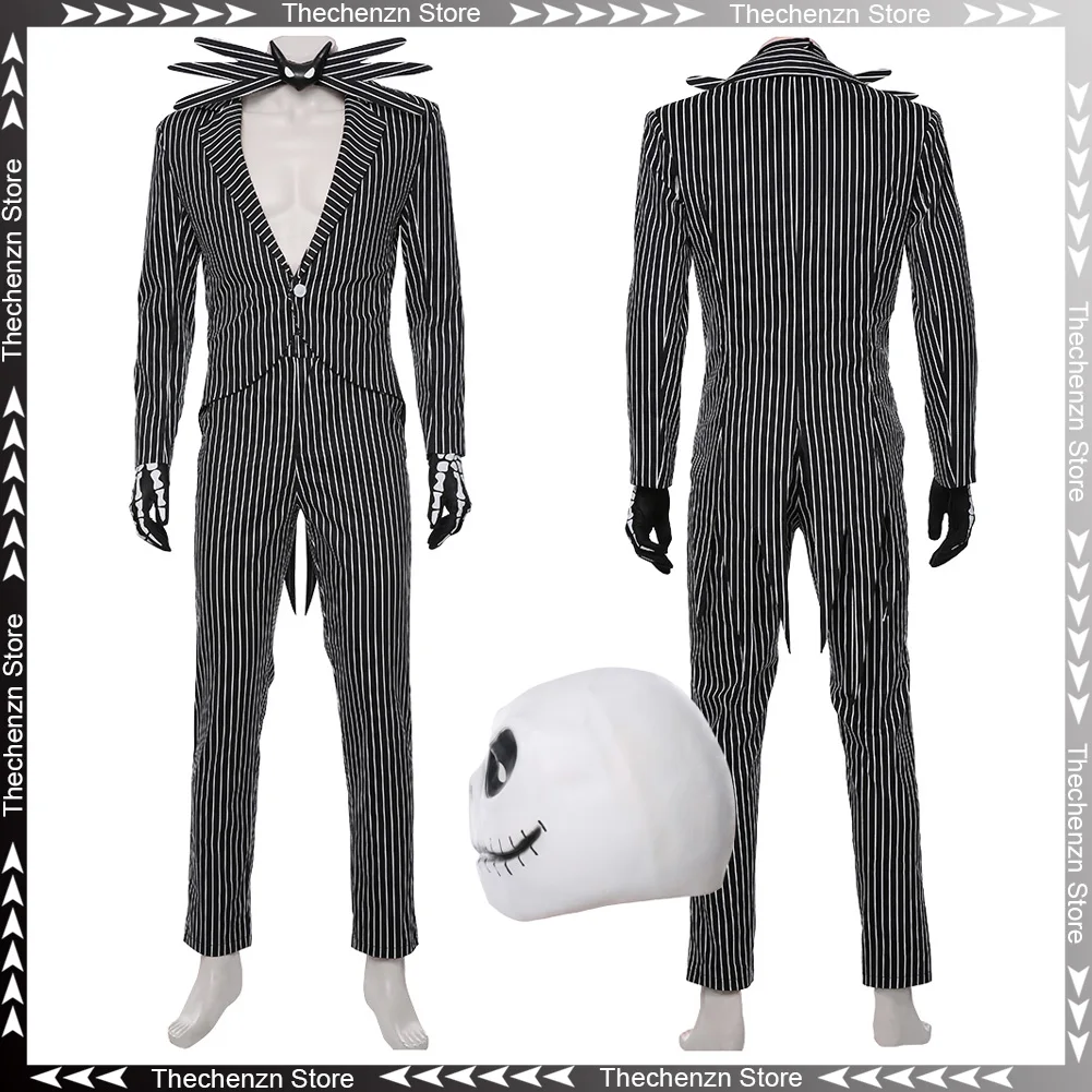 

Fancy Dress Jack Cosplay For Men Mask White Black Suit Movie Christmas After Nightmare Costume Man Roleplay Fantasia Outfit Male