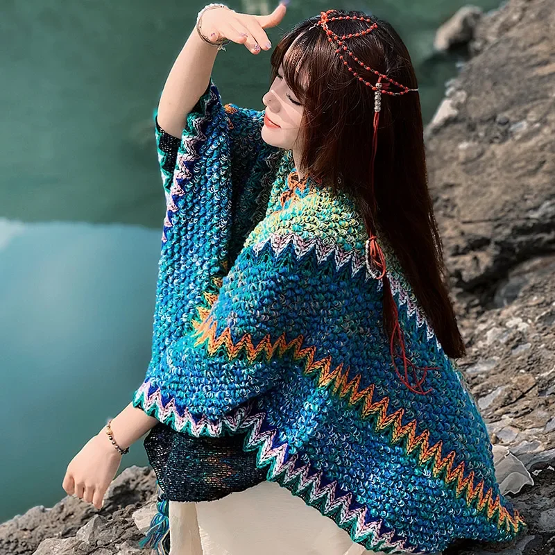 

Yunnan Lijiang Tourism Photography Shawl Women's Ethnic Style Thickened Cloak Overlay