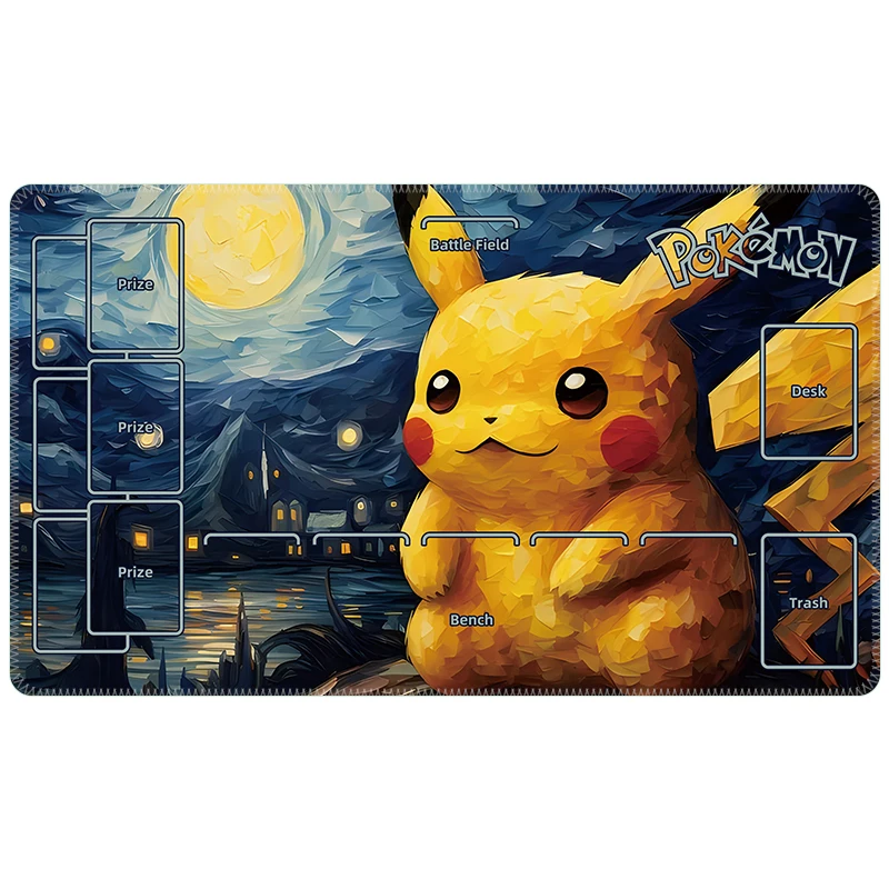 60*35cm Anime Pokemon GAME PTCG Dedicated Card Playmat Battle Against Oil Painting Series Pikachu Eevee Collection Gifts Toys