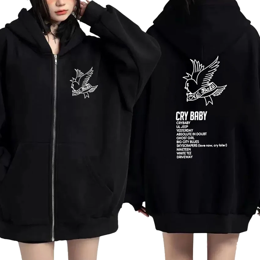 

Rapper Lil Peep CryBaby Music Album Double Sided Print Zipper Hoodies Fleece Hip Hop Loose Outerwear Autumn Winter Fleece Coats