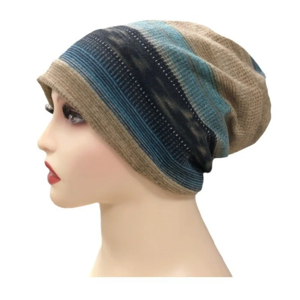 Contrasting Colors Pullover Hat Stripe Print Multifunctional Casual Hedging Cap Scarf Pullover Hat Keep Warm Women's Pile Hat