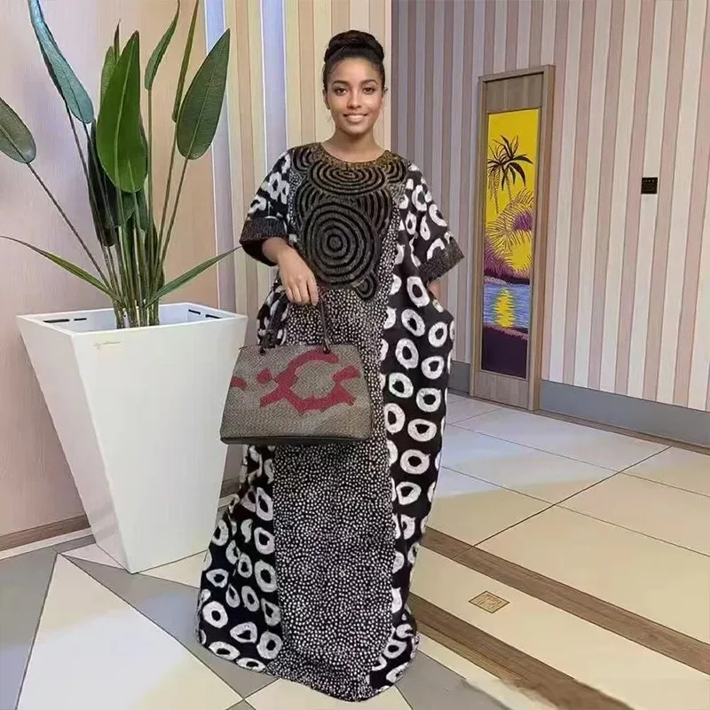 

2026 new arrivals loose women/lady summer maxi dress long print short sleeve abayas african style