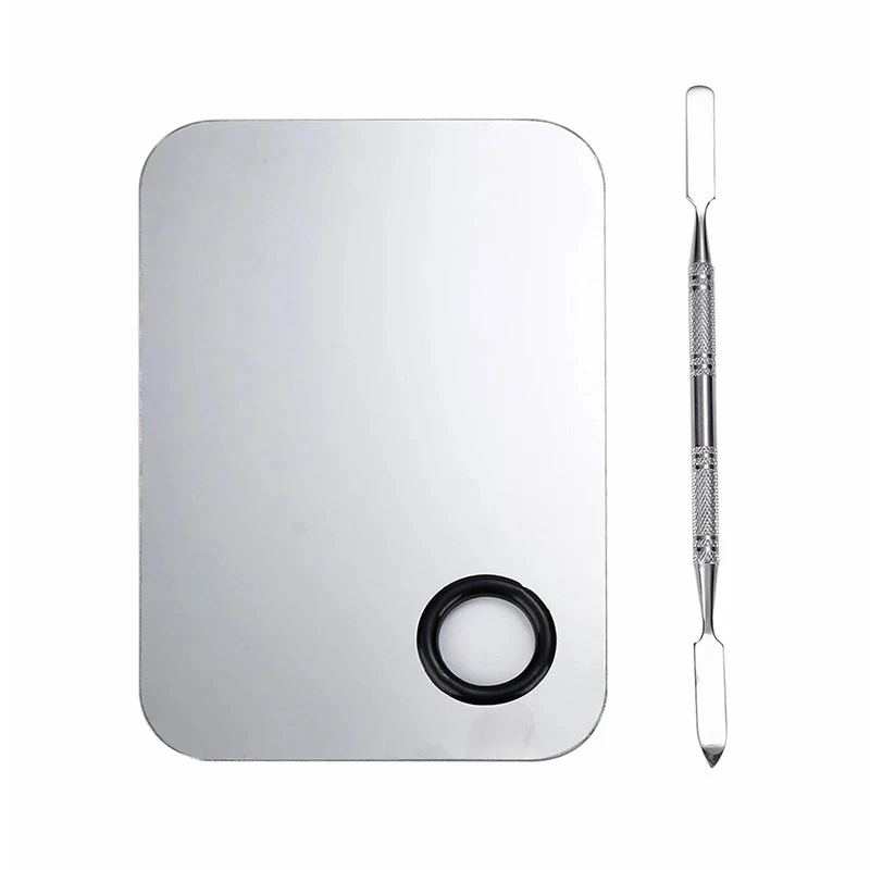 스테인레스 스틸 메이크업 믹서 네일 아트 폴리쉬 믹싱 플레이트 파운데이션 아이섀도우 믹서 팔레트 스패출라 포함2027