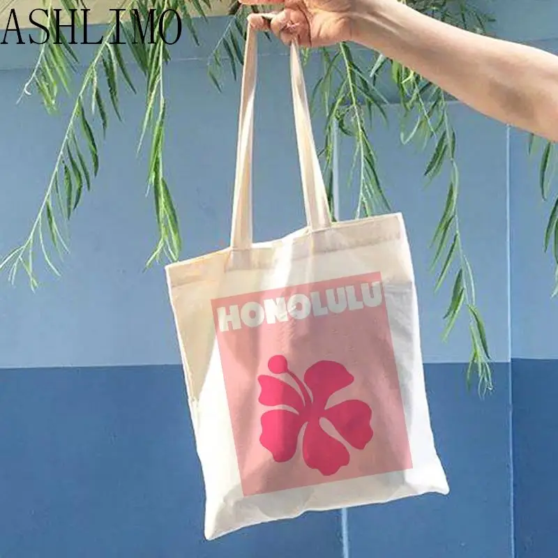 Women Hawaii Beach Bag Vintage Flower Shopping Bag Print Shopper Bag Large Shoulder Bag Fashion Shopper Bag Aesthetics Tote Bag