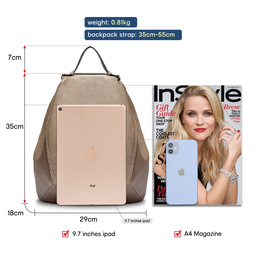 Zency Women 100% zaino in vera pelle borsa di grande capacità per viaggi viaggi d\'affari Campus semplice cartella per zaino per adulti