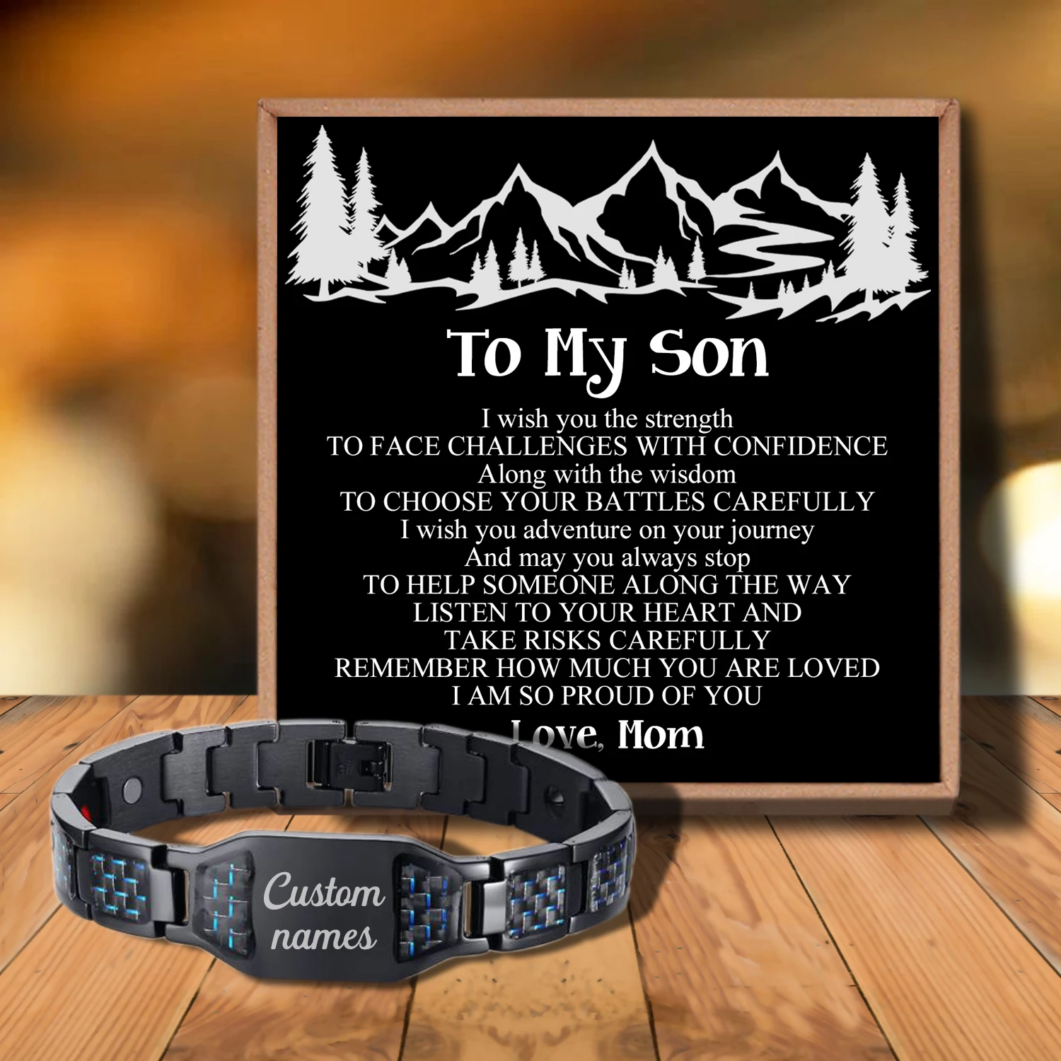 

Sac3045 To My Son If Ever There Is from Love Mom Customizable Message Card Bracelet for Birthday Anniversary Holiday Gift