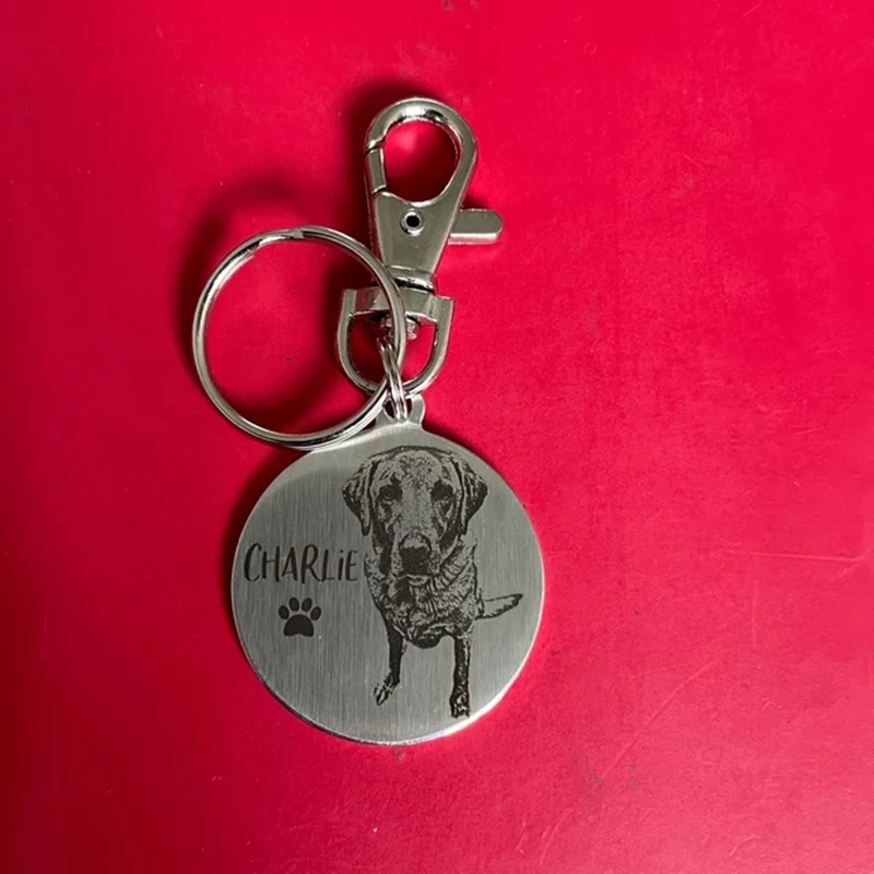 Custom Name Photo Keychain photo keyring, engraved from any clear image Pet ID Name for Cat Puppy Dog Tag Name Pet Accessories