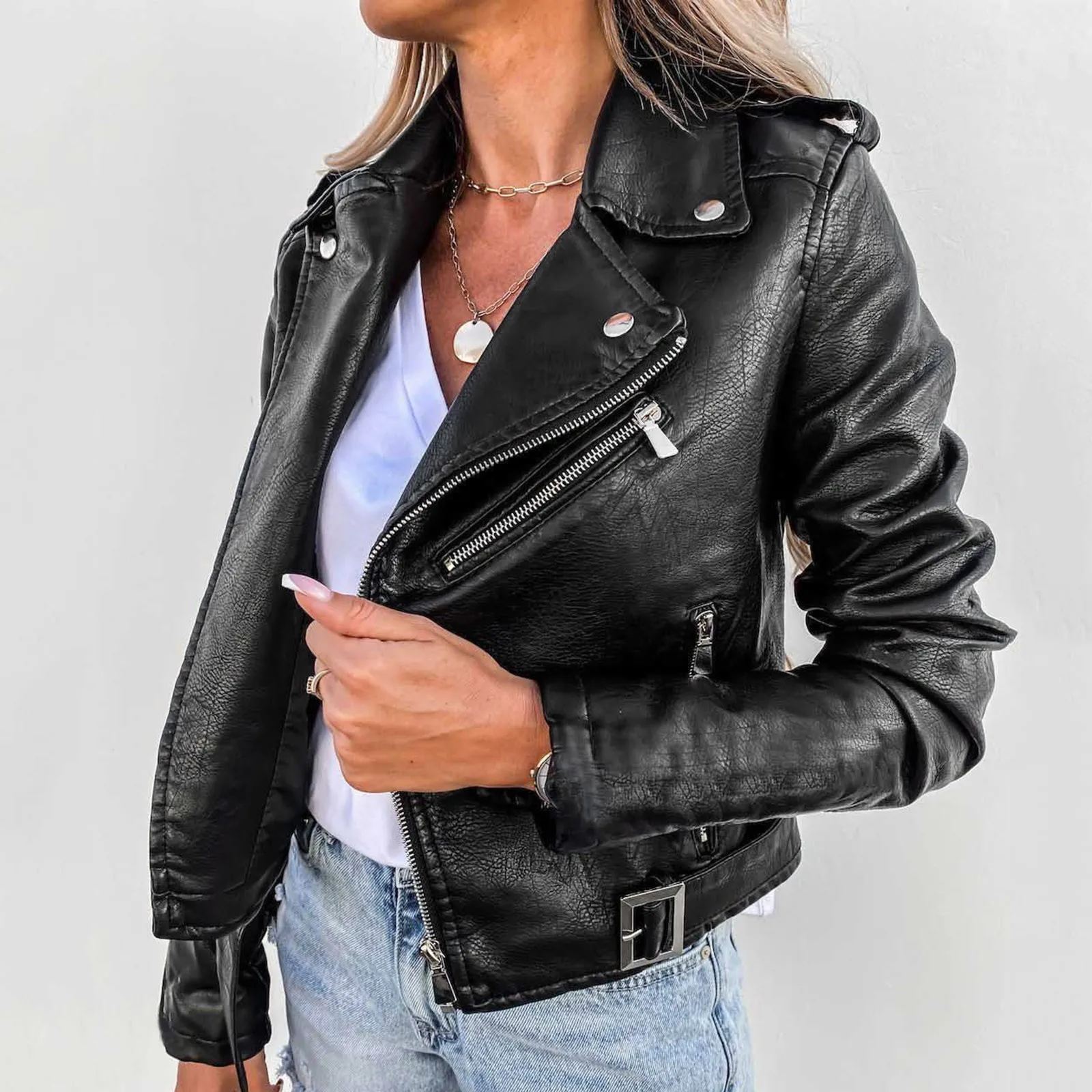 Spring Autumn Women Leather Jacket Zipper Pockets Feminina Short Coat Chaquetas Ladies Luxury Jaquetas Motorcycle Biker Clothing