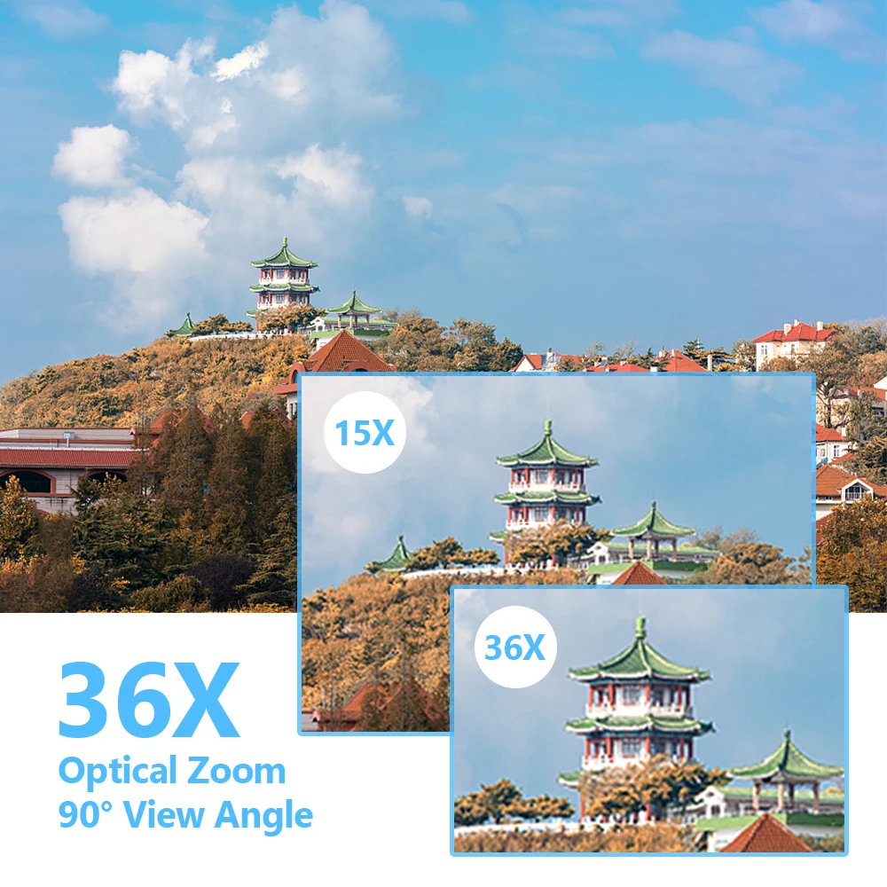 36X Zoom Wifi Camera 5MP Wireless PTZ Camera Two Way Audio AI Human Tracking IP Camera Light Alarm Surveillance CCTV iCSee