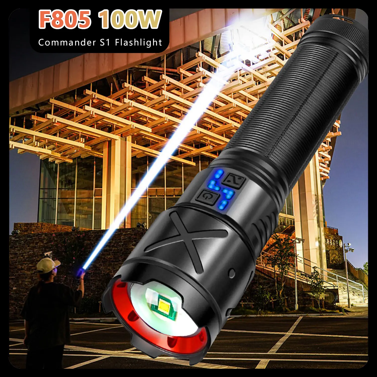 

Portable Search Lights 16000mAh Rechargeable LED Torch Zoomable IPX6 Waterproof FlashlightsPower Bank Function 5 Lighting Modes