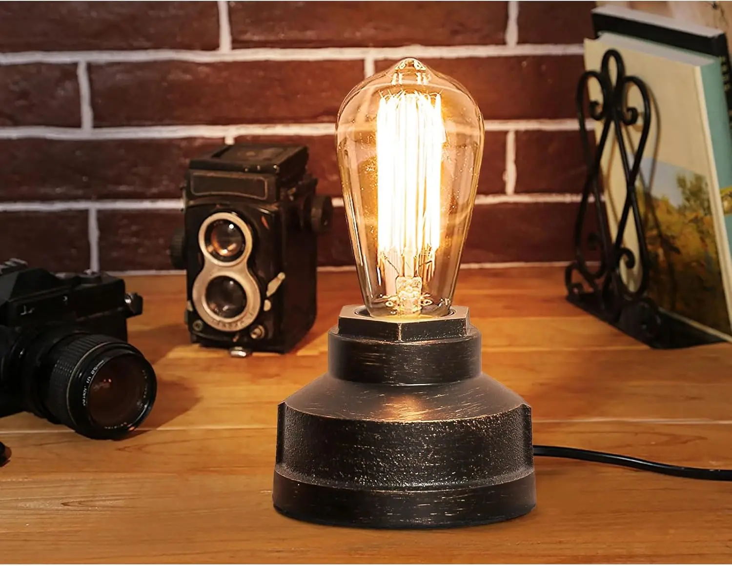 Lámpara de mesa industrial con control táctil, luz de mesita de noche con bombilla Edison regulable, acento Steampunk vintage para dormitorio y sala de estar