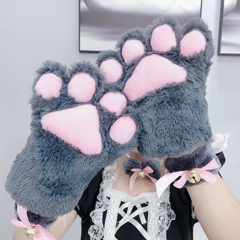 

New Cartoon Cute Cat Claw Paw Gloves Warm Plush Full Finger Glove Lolita Role-playing Soft Fluffy Cat Gloves Women