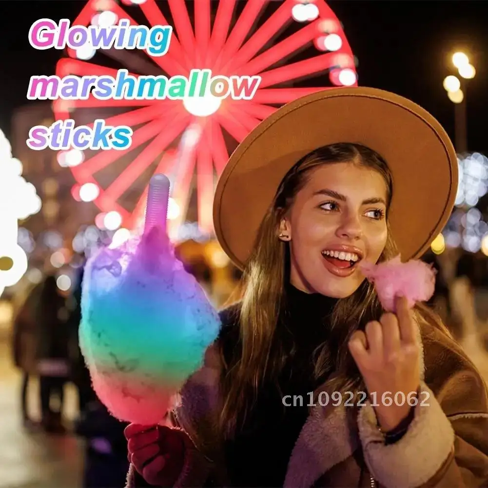 10/20/30/40/50 PCS Colorful LED Glow Sticks Cotton Candy Cones Marshmallows LED Glowing Props Tubes Reusable Sticks Party Light