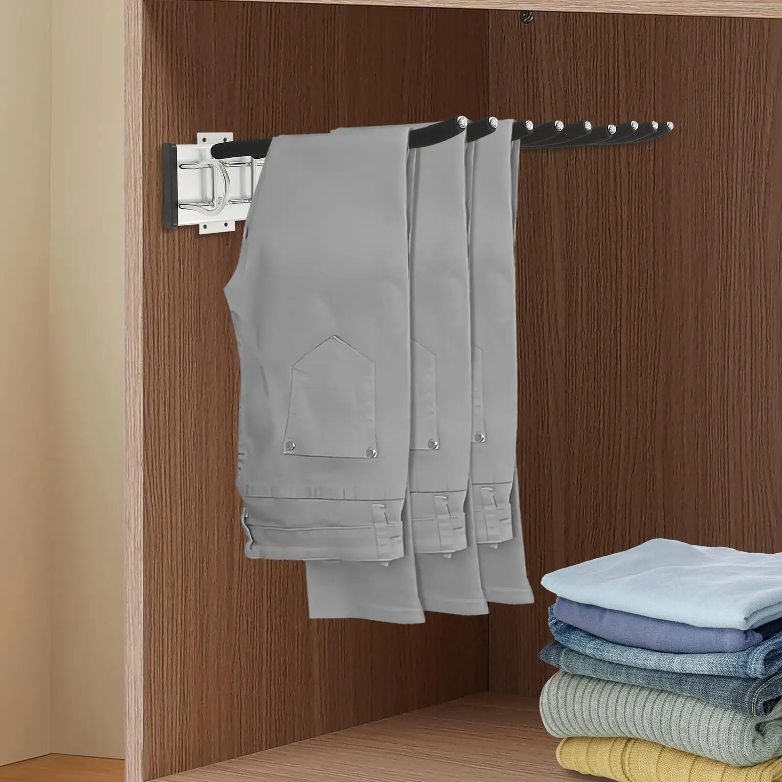 Closet Pull Out Trousers Rack 9 Arms Pull Out Pants Rack Pants Hanger, Side Mount