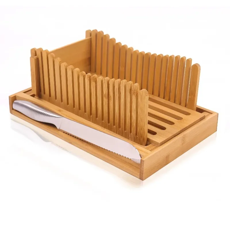 Bread Slicer with Bread Knife  for Homemade Bread Foldable and Compact Cutting Guide with Crumb Tray  Cake Bagels