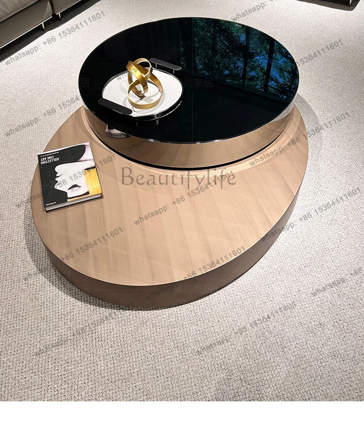 Italian simple luxury Venice brown natural marble coffee table stainless steel rotating coffee table