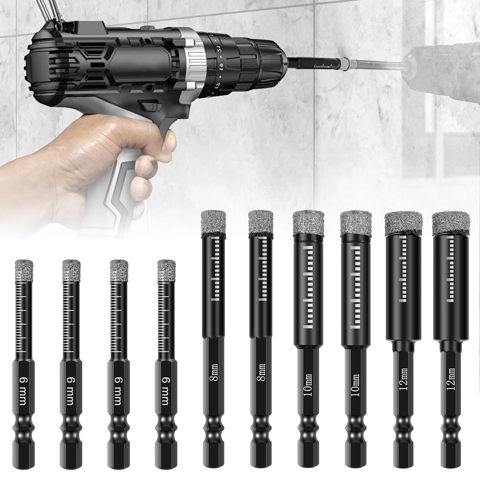 

10 шт., набор сухих алмазных сверл, алмазные сверла для плитки, износостойкие твердосплавные буровые пилы для плитки, быстрое сверление плитки