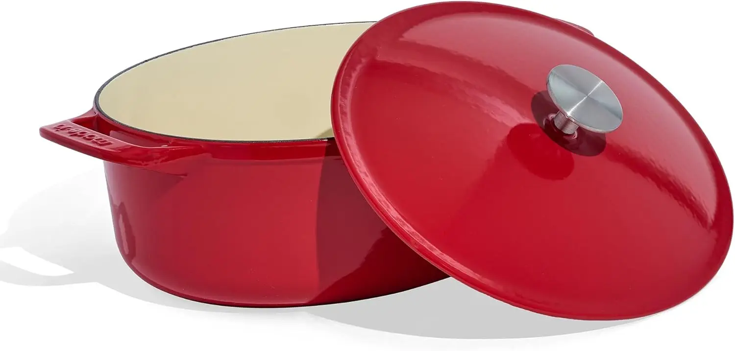 Made In Cookware - Oval Dutch Oven 7.5 Quart - Red - Enameled Cast Iron - Exceptional Heat Retention & Durability - Professional