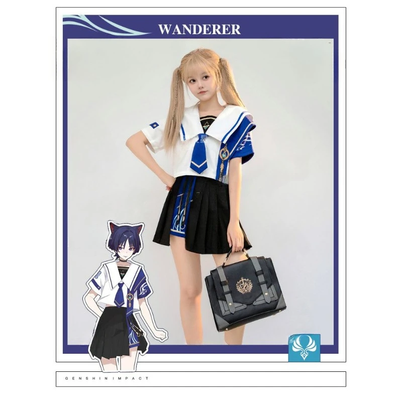 Wanderer Balladeer Costume Game Genshin Impact Cosplay JK Blue Sailor's Clothing Uniform Japanese Style for Women Girls - Image 4