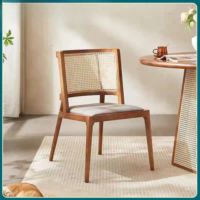 

Rattan dining chair, medieval wabi-sabi wind, home restaurant solid wood back chair