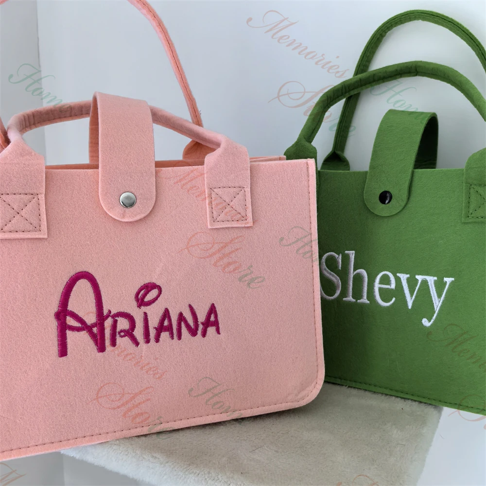 

Felt Tote Bag Women's Gift Bag Solid Color Casual Hand Bag Custom Embroidered Name Shopping Bag Personalized Bridesmaid Gifts