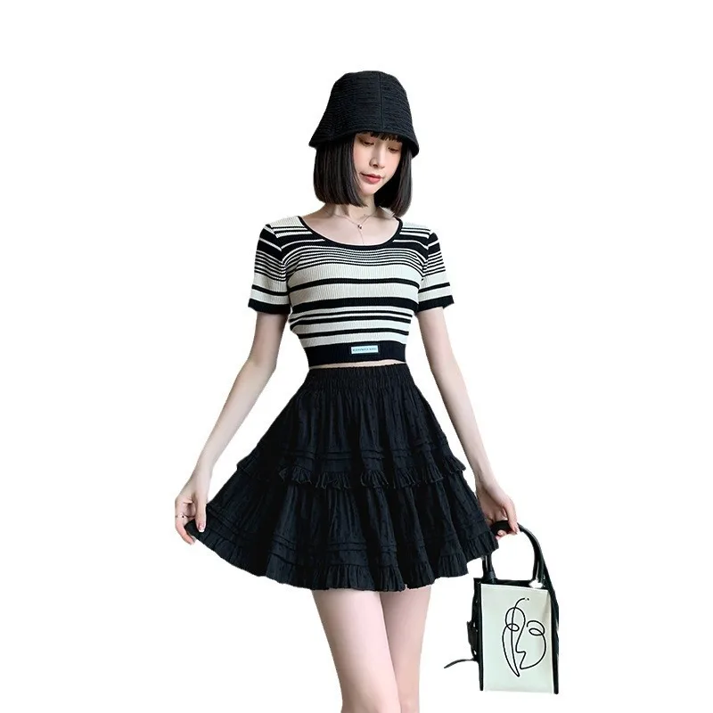 Sweet Cute Lace Mini Skirt Women Kawaii White Ruffles Pleated Short Skirts Woman 2025 Summer Korean High Waist A Line Skirts