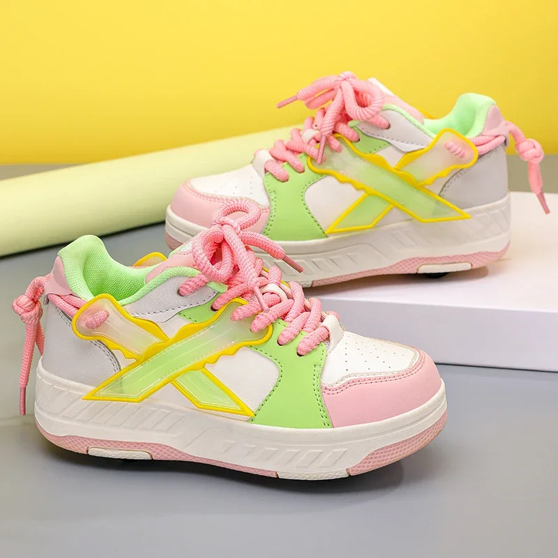 

Children's Walking Shoes, Four-season Color-matching Fashionable Shiny PU Leather Height-increasing Double-wheel Shoes