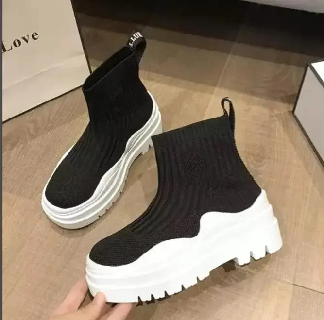 Hot Seller Women's Socks Shoes Spring Autumn New Fashion Breathable Casual Wedges Platform Ankle Boots Zapatos De Mujer