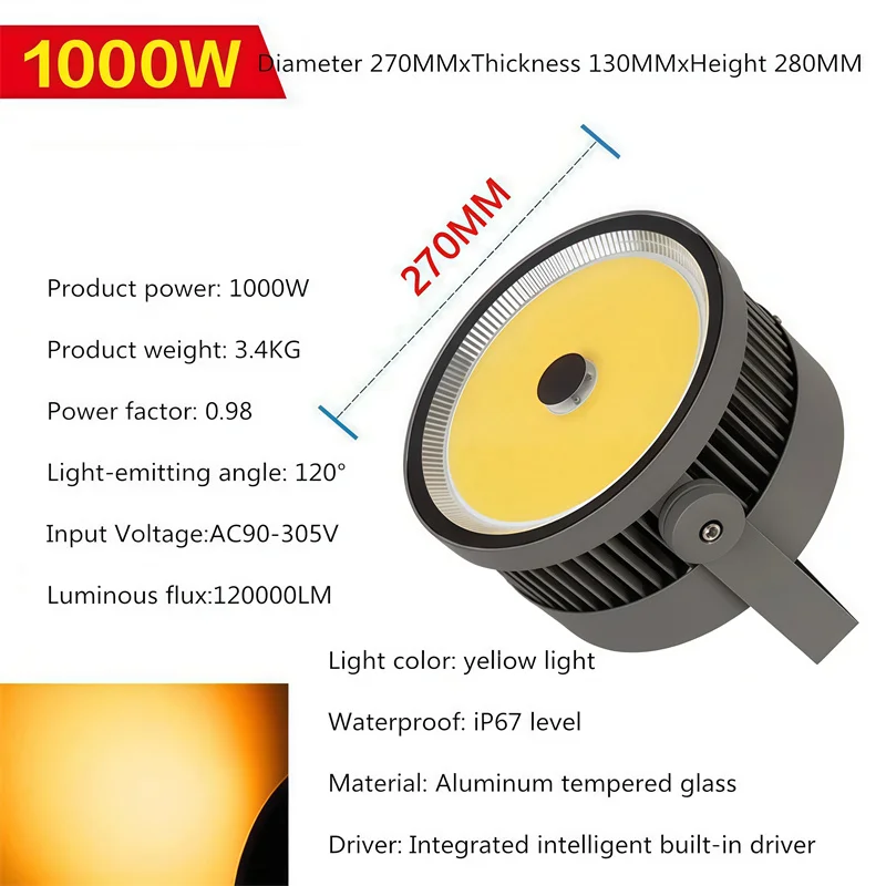 Fish Boat Searchlight 1000W High Power LED Fish Collector Light Waterproof IP67 Marine Fishing Lighting for Boat Sea Squid LED