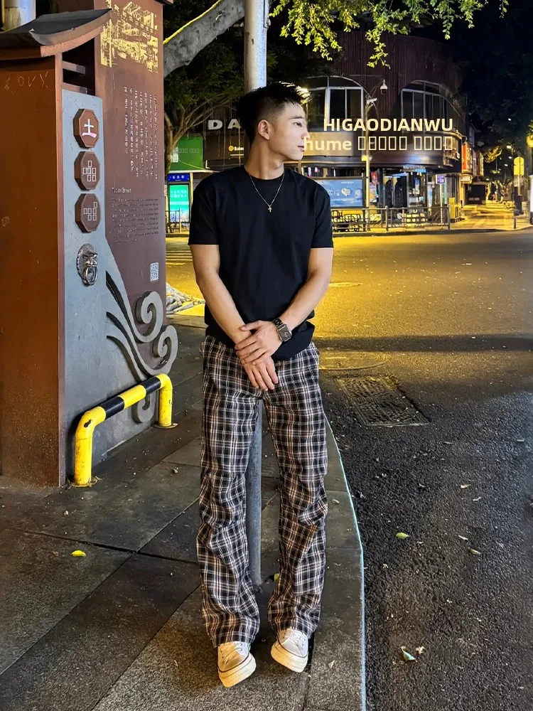 

Мужские брюки Cleanfit в клетку, в стиле американского ретро, с широкими штанинами, с эффектом удлинения, с отворотами, повседневные, в стиле солдатских брюк...