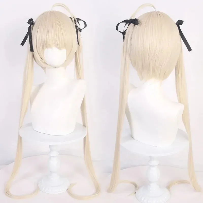 

25COSThe Space Of Fate Cosplay Kasugano Sora Double Ponytail Synthetic Long Straight Wig Cute Girl Light Gray Gold Wig Daily Par