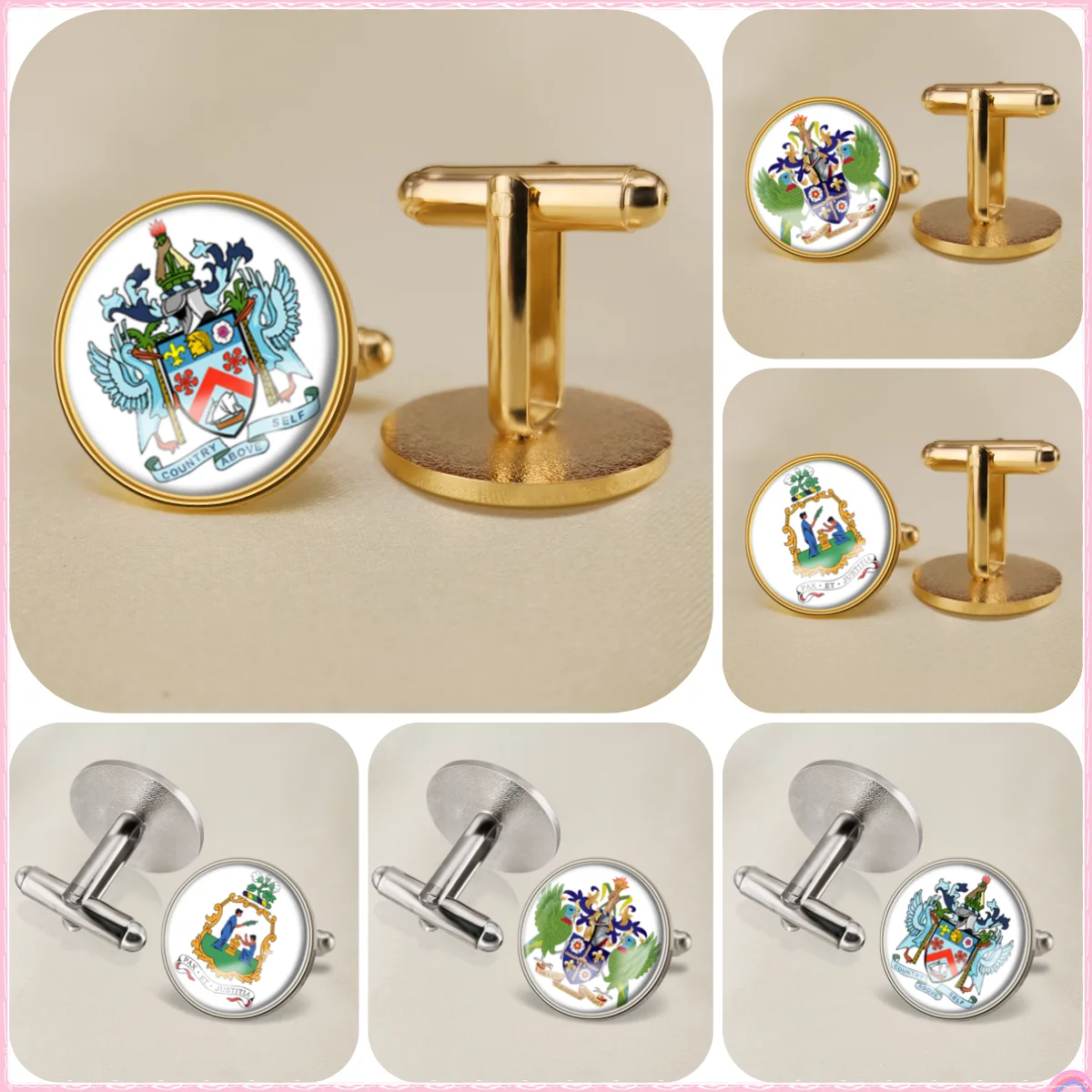 Saint Lucia Saint Kitts and Nevis Saint Vincent and the Grenadines National Emblem Flag Cufflinks