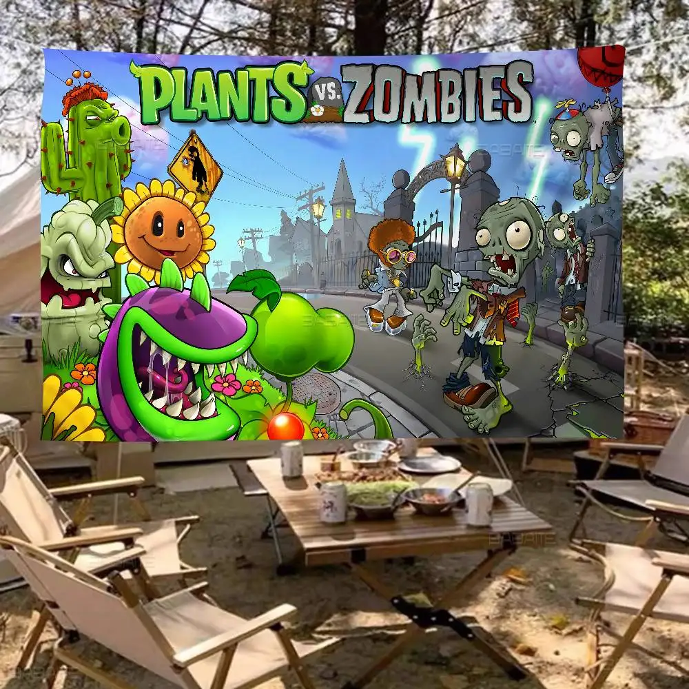 Classic Game P-Plants Vs Z-Zombies DIY Flag For Family Group Photo Living Room Home Dorm Decor Wall Art Decor Banner