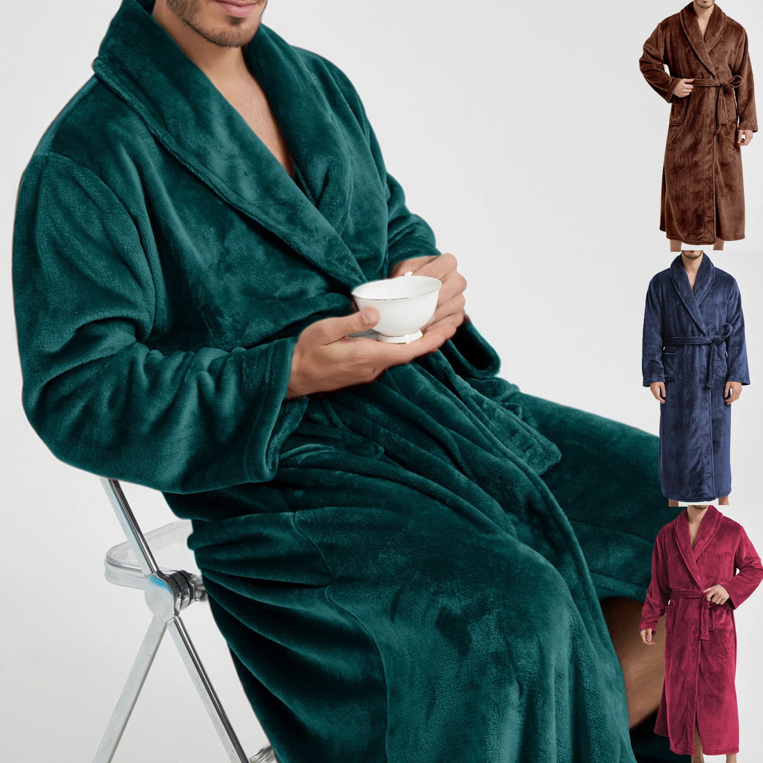 

Couples Long Robe Sleepwear Kimono Bathrobe Gown Loose Casual Male Winter Thicken Flannel Homewear Nightwear Coral Fleece Pajama