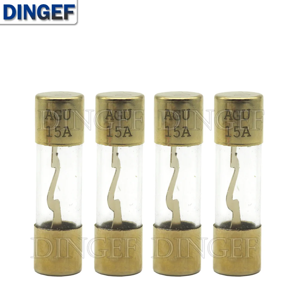 1PCS Gold Plated Glass AGU Fuse Fuses Pack Car Audio Amp Amplifier 10A 15A 20A 25A 30A 40A 50A 60A 70A 80A 100A Car Fuse 10*38MM