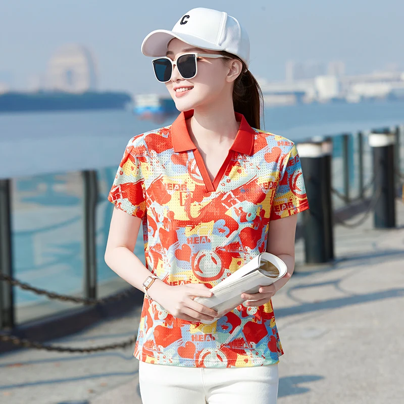 

Summer Women's Camouflage Polo Shirt Holiday Style T-shirt Short Sleeve Oversized Printed Shirts Pulovers Youthful Woman Clothes