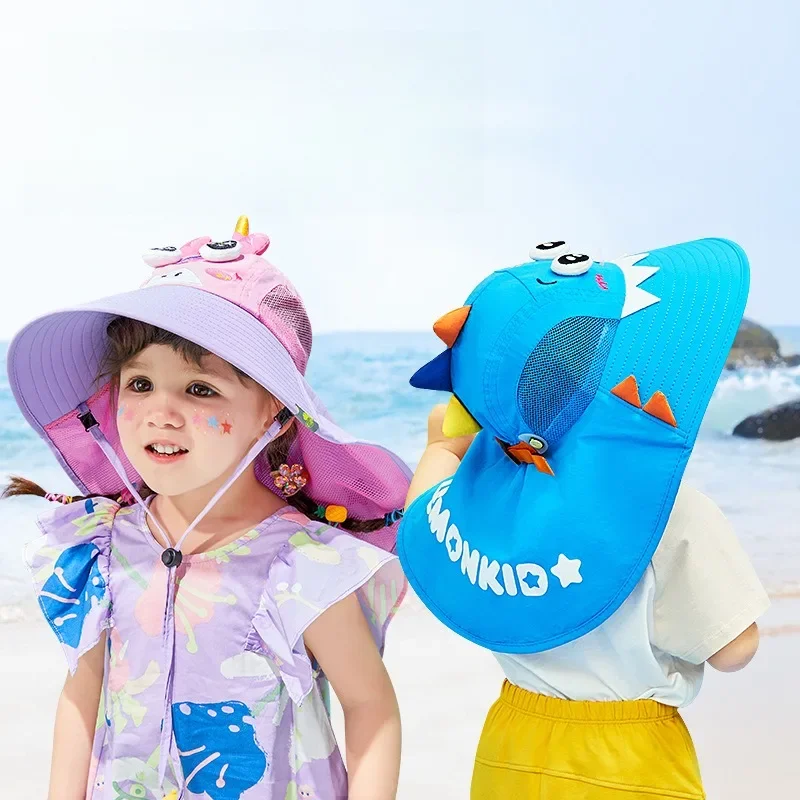 

Cute Summer Kids Hat Outdoor Large Brim UV Protection Breathable Sun Hat Baby Beach Play Cartoon Bucket Hat