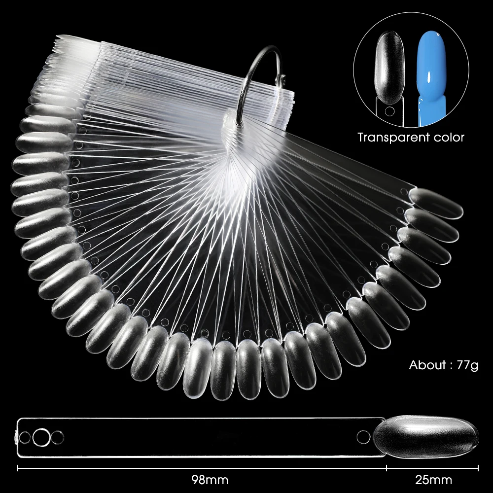 50Pcs False Nail Display Sticks Clear Nature Color Chart Oval Fan Style Detachable Display Board for Nail Art Manicure Tools
