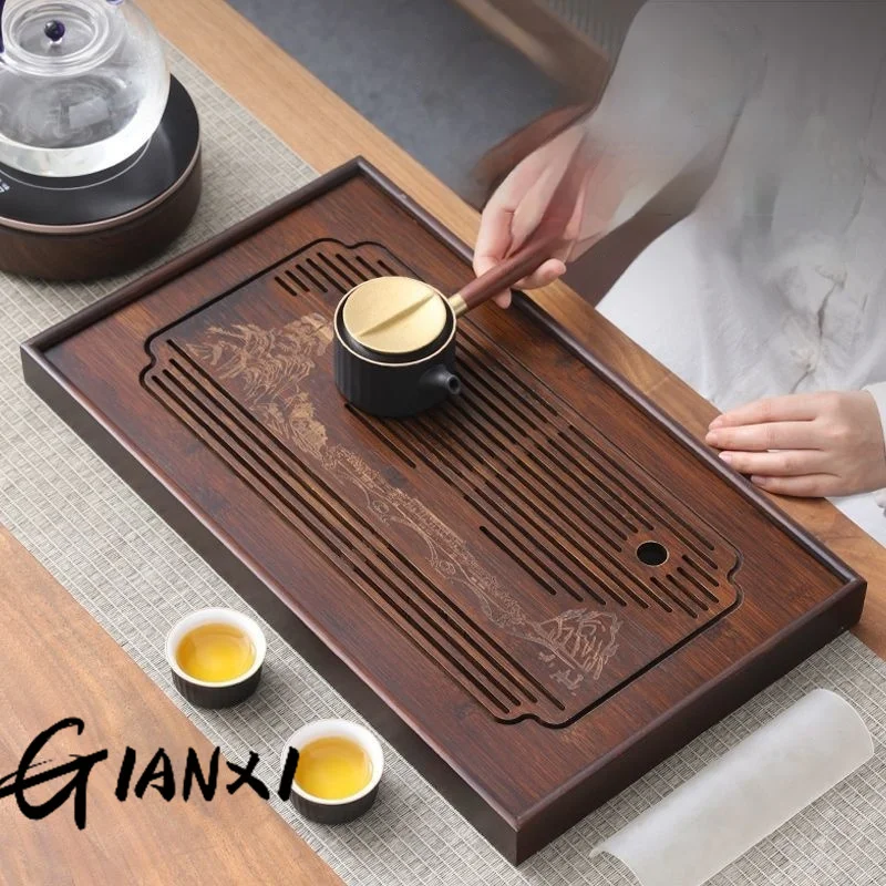 GIANXI Jiangshan Tea Tray Household Small Drain Tea Table Bamboo Tea Tray Kung Fu Tea Set Accessories Tea Sea Dry Brewing Table