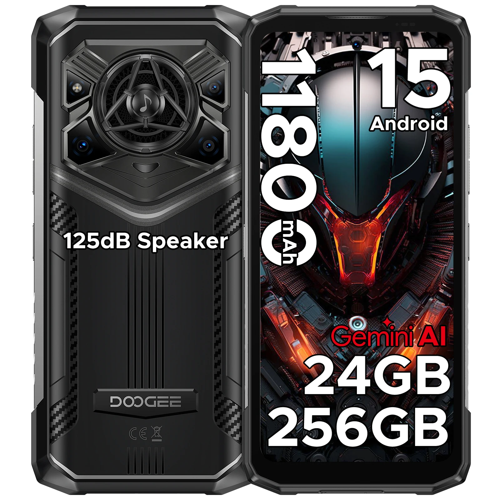 DOOGEE Blade20 Pro - Robuuste telefoon 6.6" met Gemini AI, 11800mAh batterij, 24GB RAM (6+18), 256GB opslag, Android 15, luidspreker met groot bereik 125dB