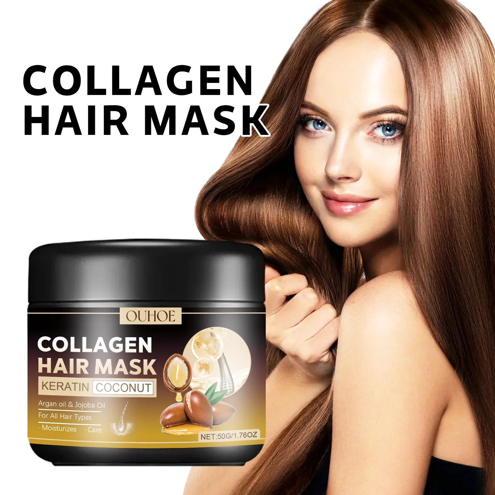 

Biotin Collagen Keratin Hair Mask Smooth coconut oil Argan oil Scalp Treatment Repair Damage Dry Frizzy Soft Hair Beauty Health