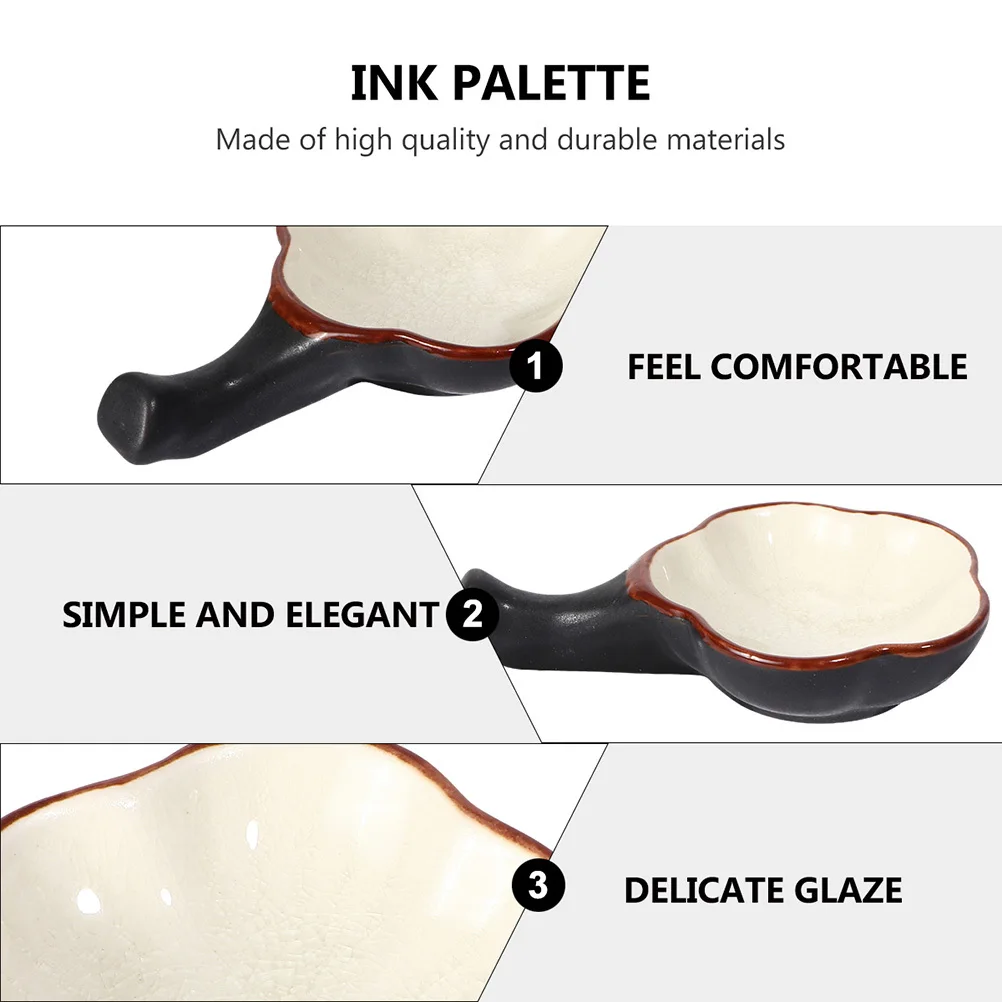 

2 Pcs Calligraphy Painting Ink Bowl Ceramic Plate Flower Shaped Tray Brush Holder Container Storage Dish