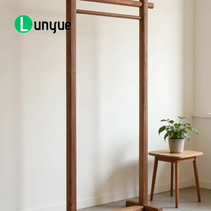 Vertical Elm Wood Coat Rack Floor Standing Clothes Hanger Tripod Storage Organizer for Bedroom Indoor Home Decor