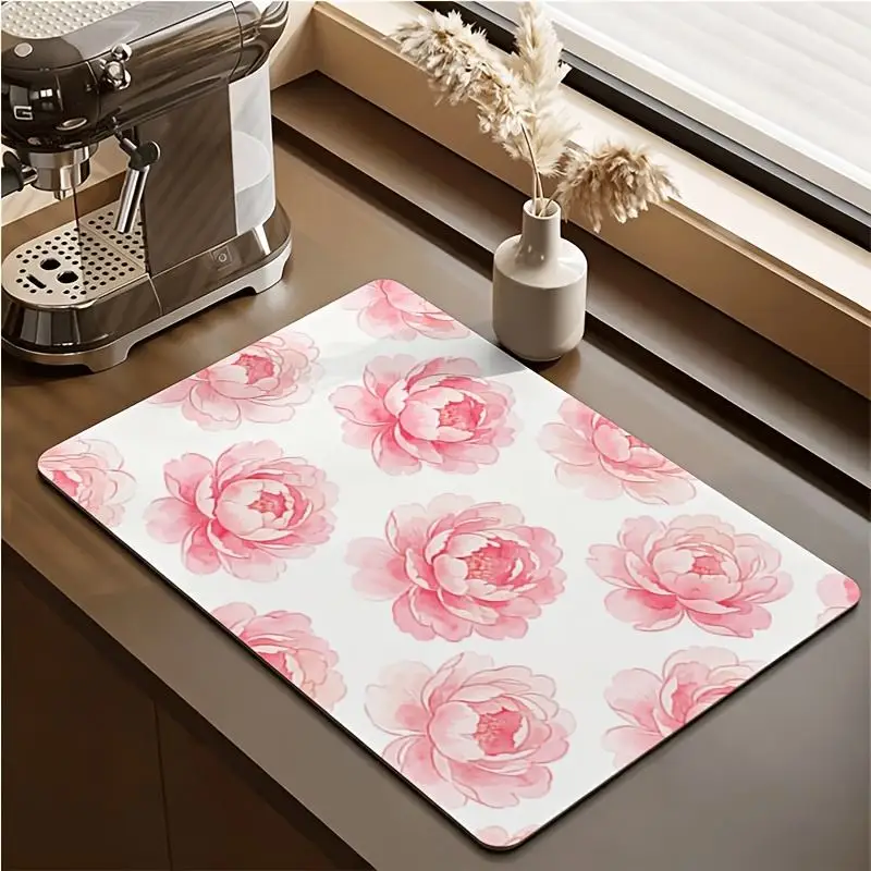 Dish Drying Mat Vintage Pink Polka Dot Printed Cushion Super Absorbent Espresso Machine Pad Kitchen Drainage Board Mat