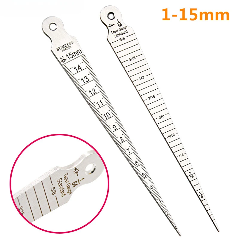 Stainless Steel Ruler Welding Inspection Taper Gauge Metric Imperial Measure Tool 1-15mm Wedge feeler Gap Hole Taper Gauge