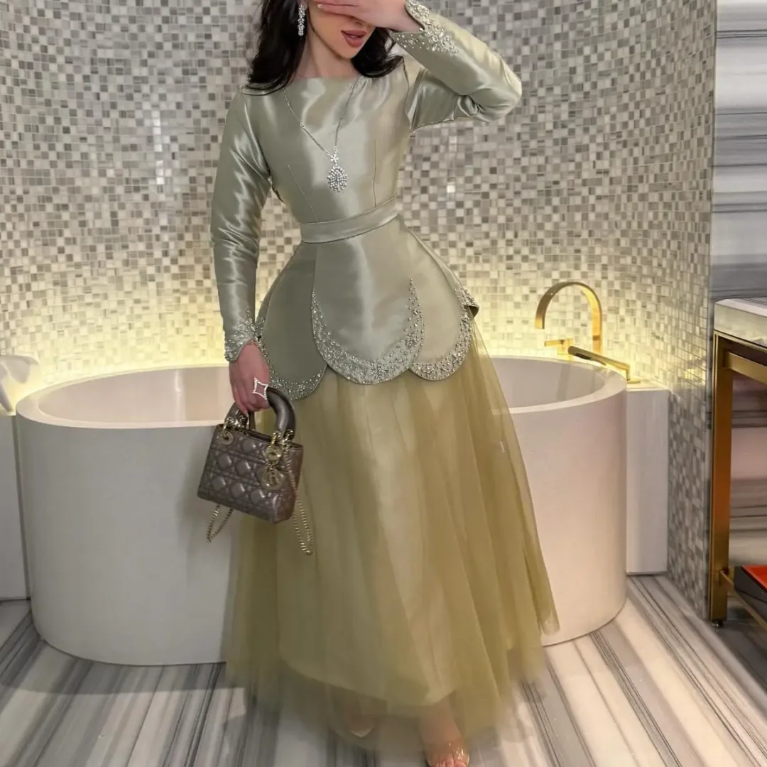 

Birthday Dubai Saudi Arabic Evening Gowns Ankle Length Formal Occasion Party Dress Long Sleeves Prom Dresses Customized