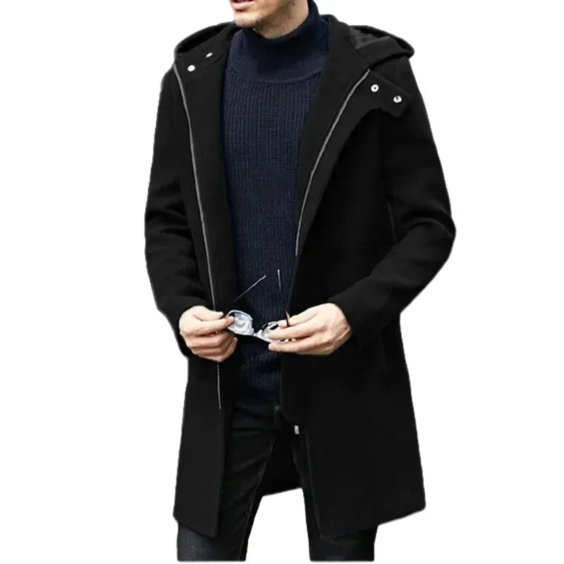 

LIBIELIY Autumn Winter Men's Woolen Coat Casual Fashion Hooded Zipper Coats Mid-length Men's Lining Clothing