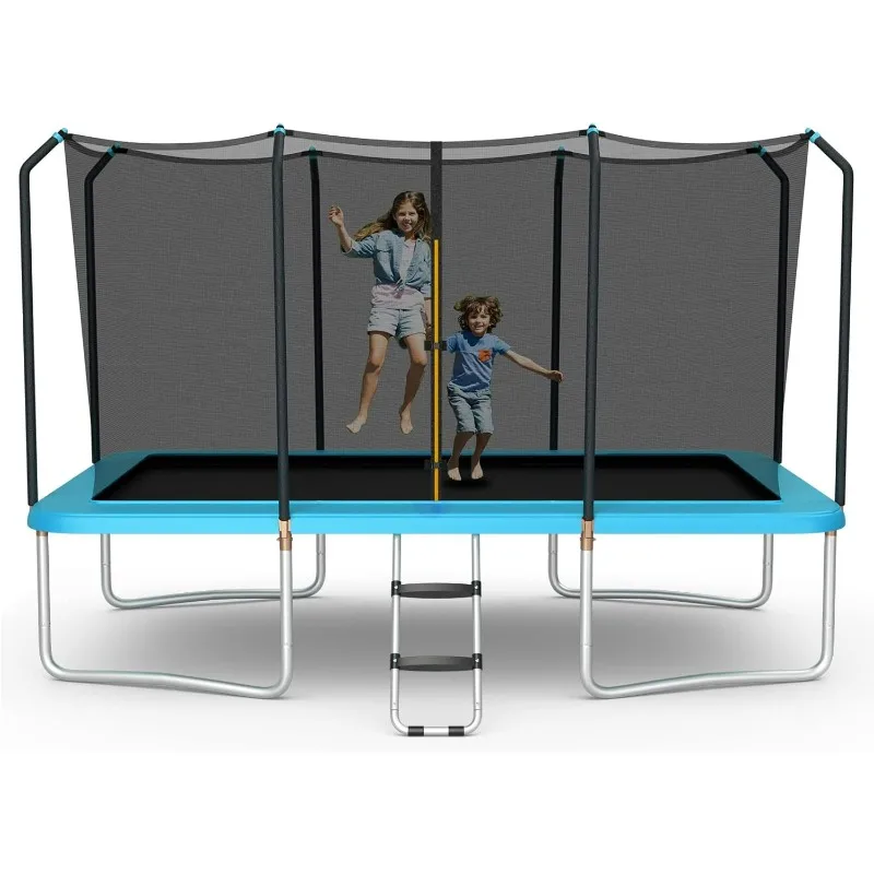 

8 FT x 14 FT ASTM Certified Rectangular Trampoline with Enclosure, Ladder, Double-Side Galvanized Steel Frame, Max Load 440 Lbs